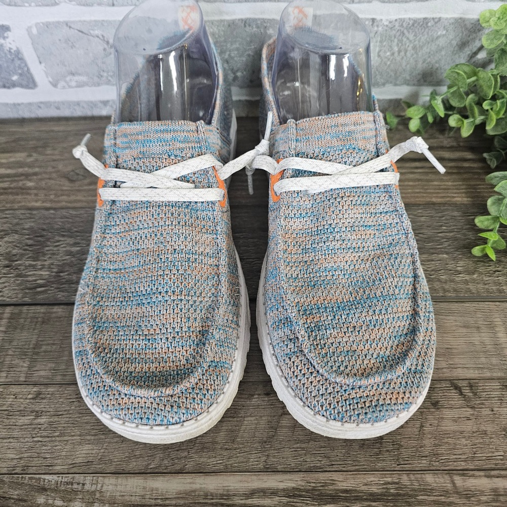 Hey Dude Wendy Halo Azur Coral Knit Loafers Womens 9 Blue Orange 121832112 - Picture 3 of 9